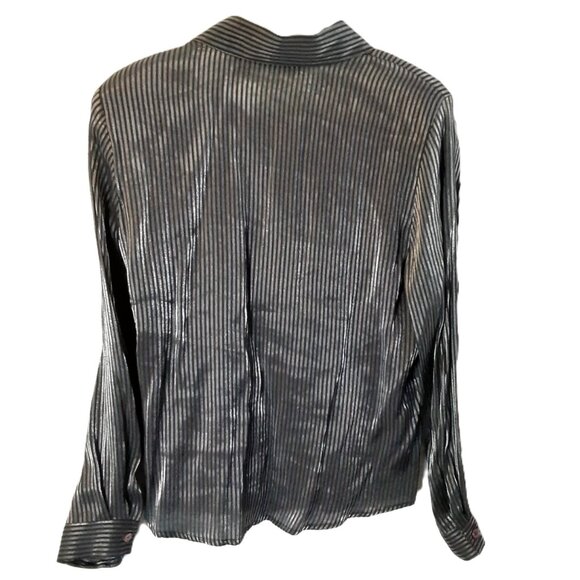Impressions Blouse Size LARGE Black/Silver Button-up Long Sleeve Holiday Goth - Picture 3 of 9